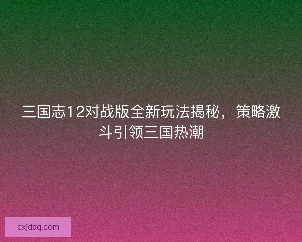 三国志12对战版全新玩法揭秘,策略激斗引领三国热潮 三国志12对战版全新玩法揭秘,策略激斗引领三国热潮
