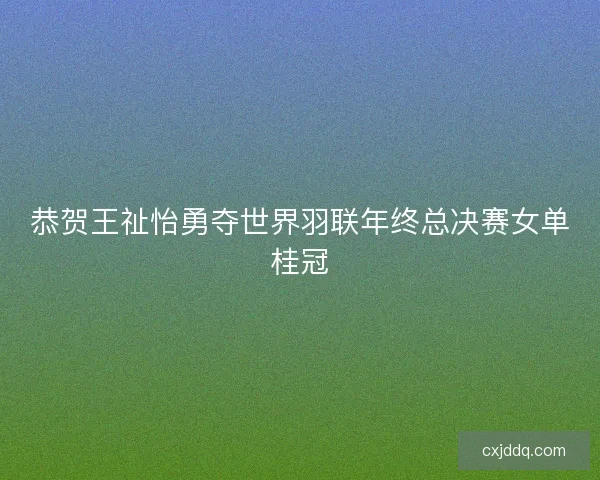 恭贺王祉怡勇夺世界羽联年终总决赛女单桂冠 恭贺王祉怡勇夺世界羽联年终总决赛女单桂冠